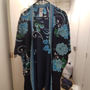 Chico's Black and Blue Floral Cape